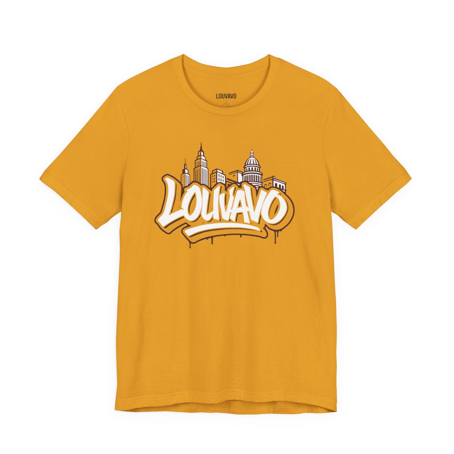 LOUVAVO Skyline Graffiti Unisex T-Shirt, Urban Streetwear Graphic Tee, Cityscape Design, Casual Gift