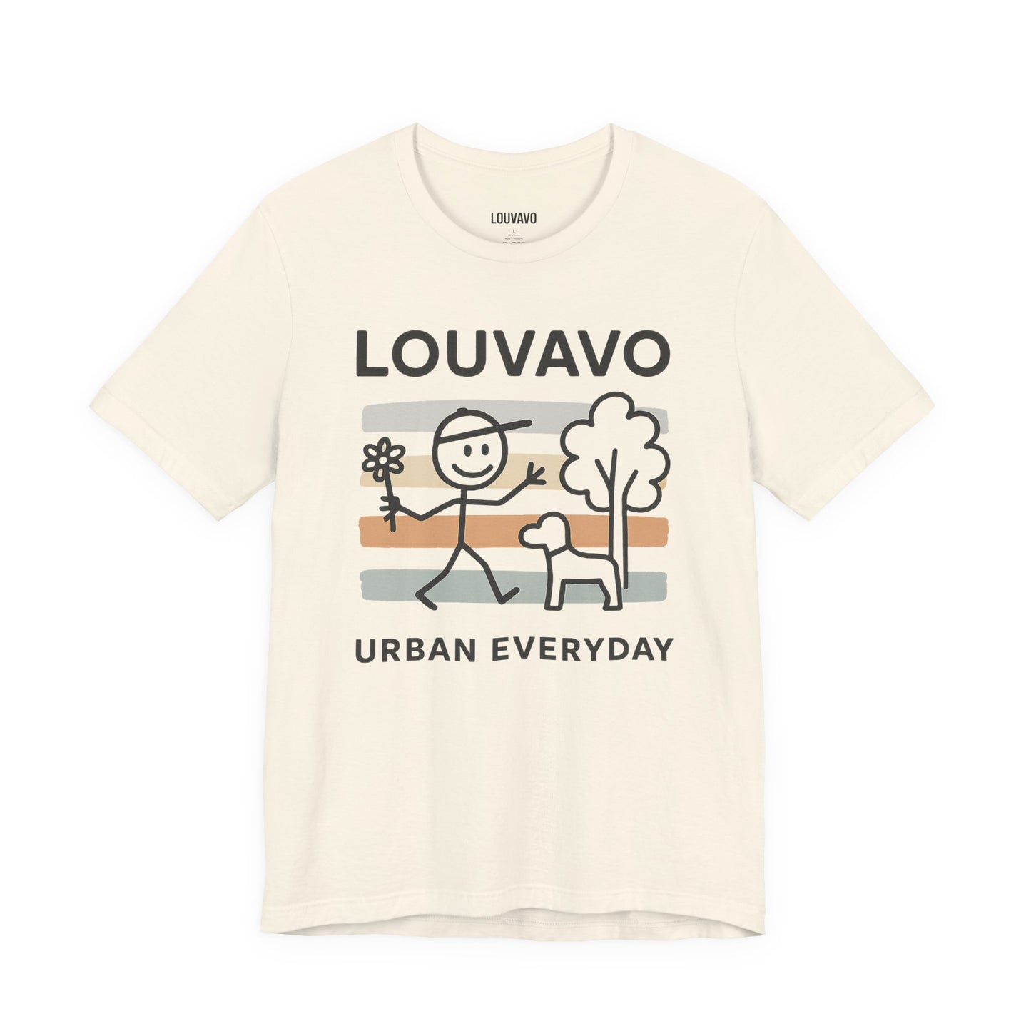 LOUVAVO Urban Everyday Graphic T-Shirt, Minimal Line Art, Unisex Streetwear Tee, Soft Cotton, Casual Short Sleeve