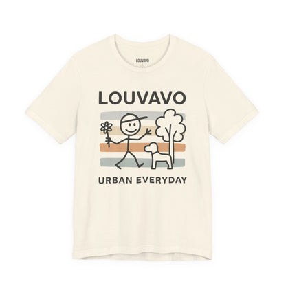 LOUVAVO Urban Everyday Graphic T-Shirt, Minimal Line Art, Unisex Streetwear Tee, Soft Cotton, Casual Short Sleeve