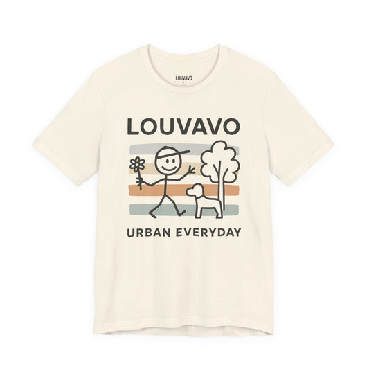 LOUVAVO Urban Everyday Graphic T-Shirt, Minimal Line Art, Unisex Streetwear Tee, Soft Cotton, Casual Short Sleeve