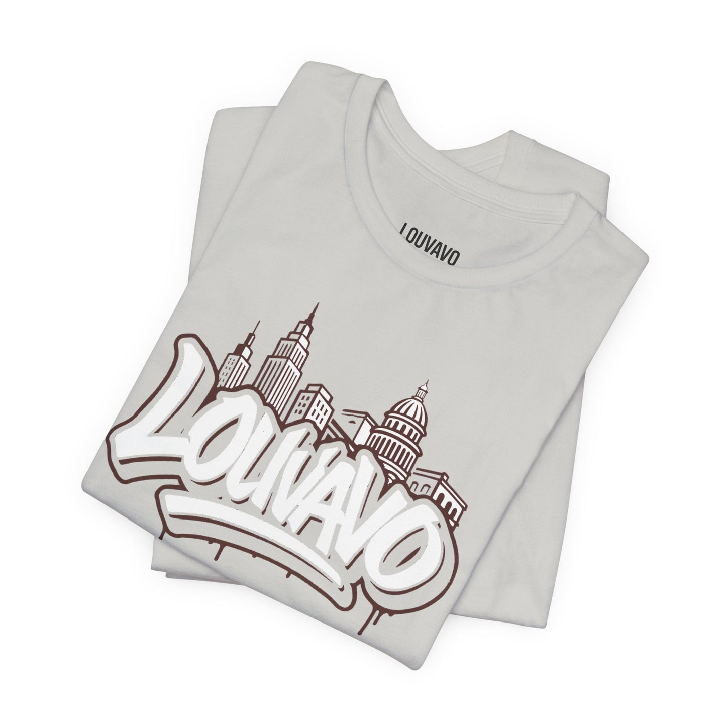 LOUVAVO Skyline Graffiti Unisex T-Shirt, Urban Streetwear Graphic Tee, Cityscape Design, Casual Gift