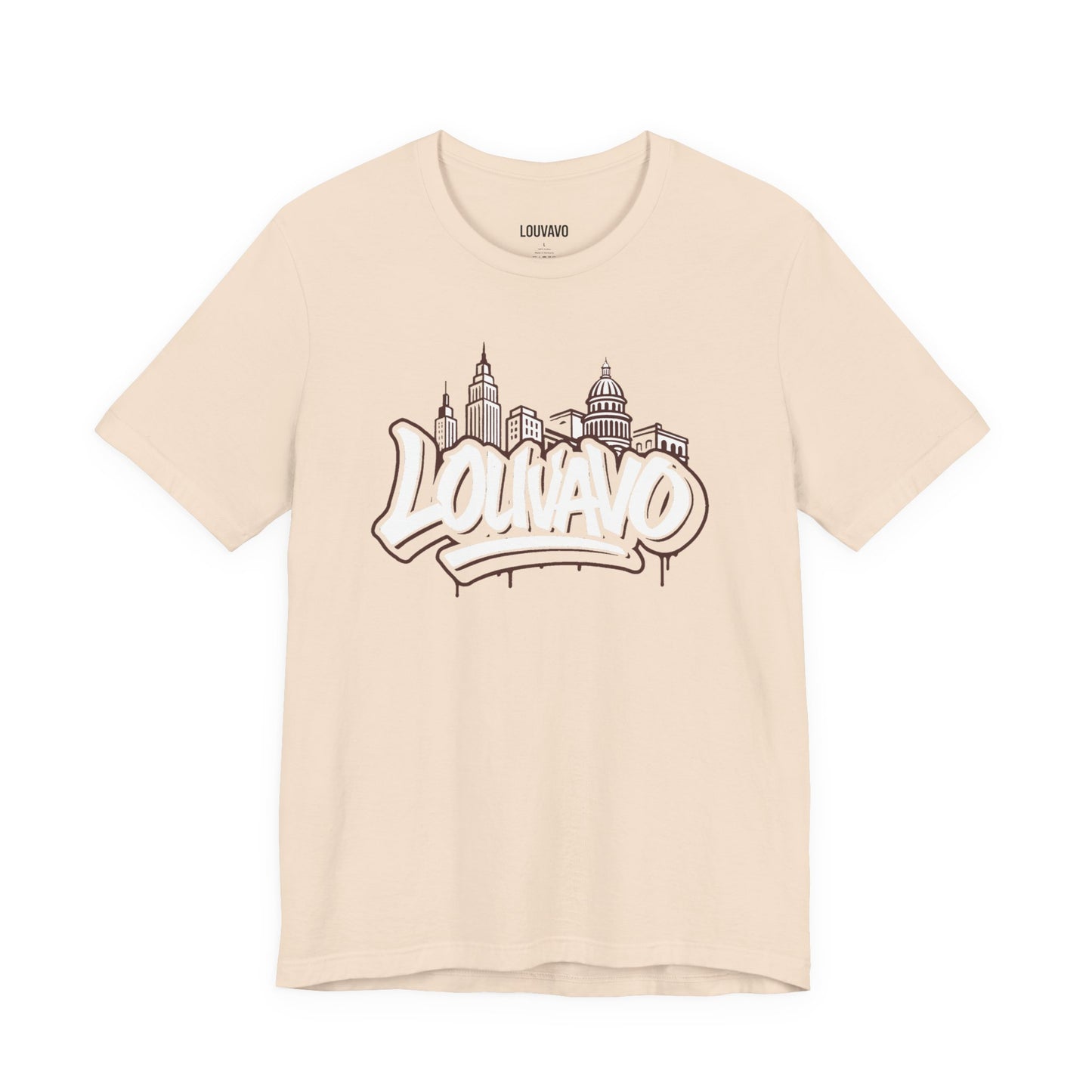 LOUVAVO Skyline Graffiti Unisex T-Shirt, Urban Streetwear Graphic Tee, Cityscape Design, Casual Gift