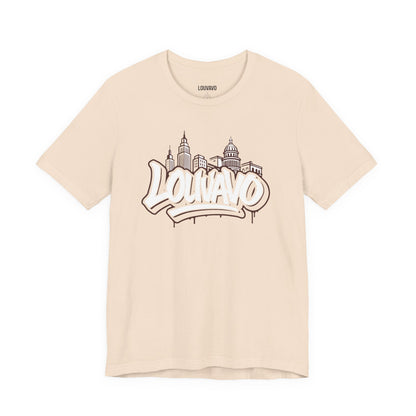 LOUVAVO Skyline Graffiti Unisex T-Shirt, Urban Streetwear Graphic Tee, Cityscape Design, Casual Gift