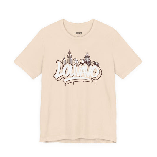 LOUVAVO Skyline Graffiti Unisex T-Shirt, Urban Streetwear Graphic Tee, Cityscape Design, Casual Gift
