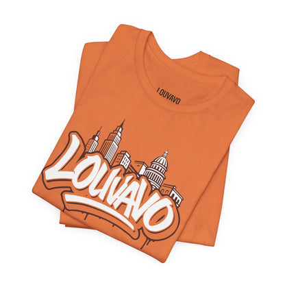 LOUVAVO Skyline Graffiti Unisex T-Shirt, Urban Streetwear Graphic Tee, Cityscape Design, Casual Gift