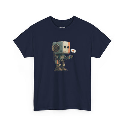 LOUVAVO Retro Robot with Daisy Graphic T-Shirt – Cute Futuristic Design Tee