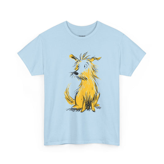 LOUVAVO Dog Sketch Tee Unisex Yellow Dog Illustration T-Shirt