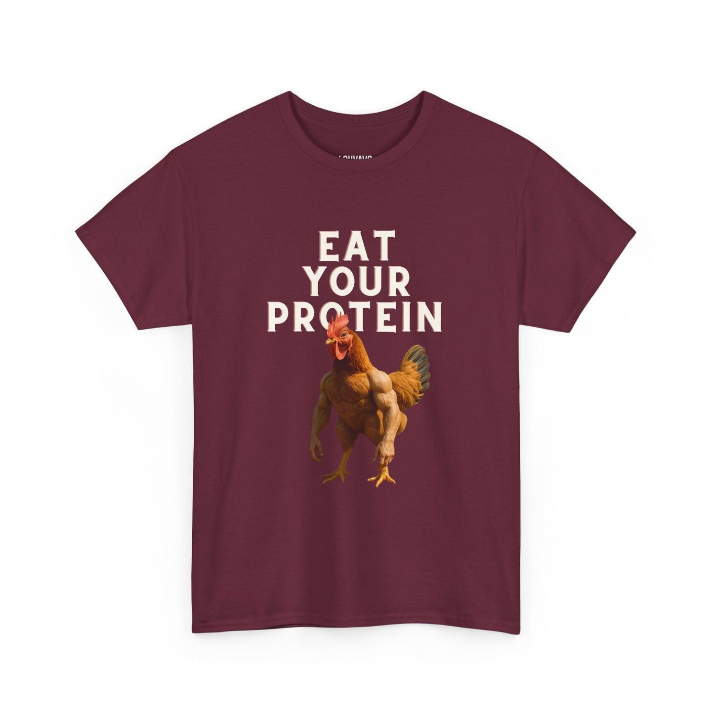 LOUVAVO Unisex Black T-Shirt – Eat Your Protein with Funny Rooster – Urban Casual & Fitness Style