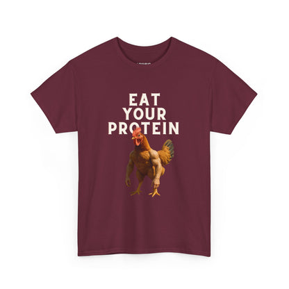 LOUVAVO Unisex Black T-Shirt – Eat Your Protein with Funny Rooster – Urban Casual & Fitness Style