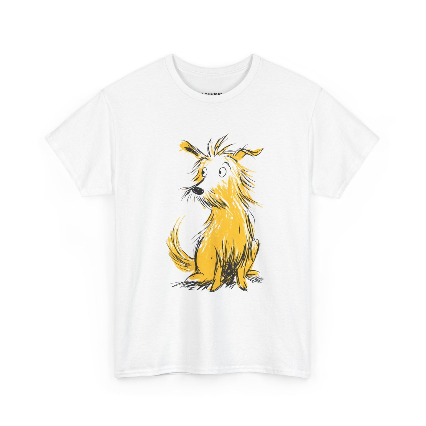 LOUVAVO Dog Sketch Tee Unisex Yellow Dog Illustration T-Shirt