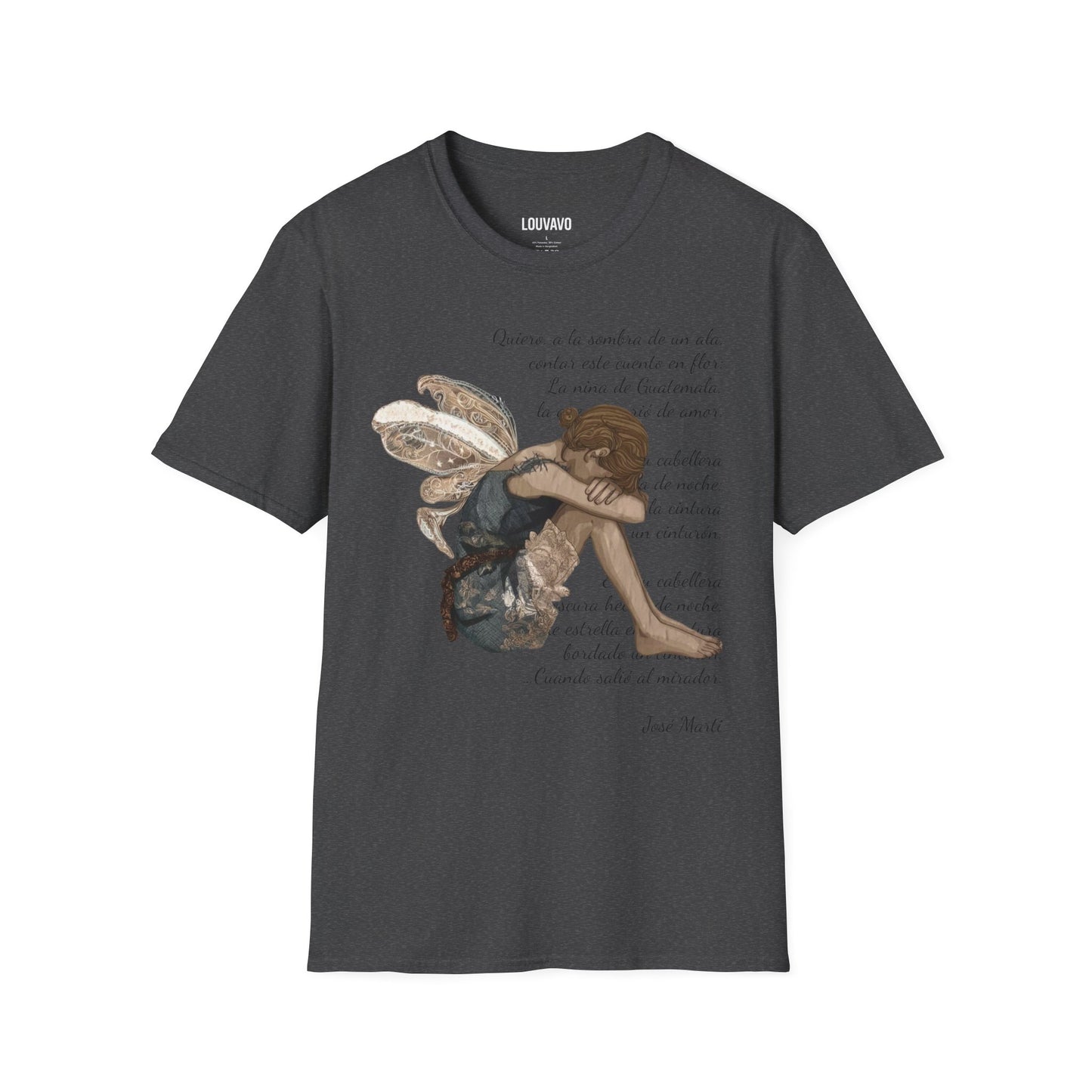 LOUVAVO Fairy Poem T-Shirt  Inspirational Spanish Poetry Graphic Tee, Unique Artistic Design, Soft Cotton Unisex Shirt