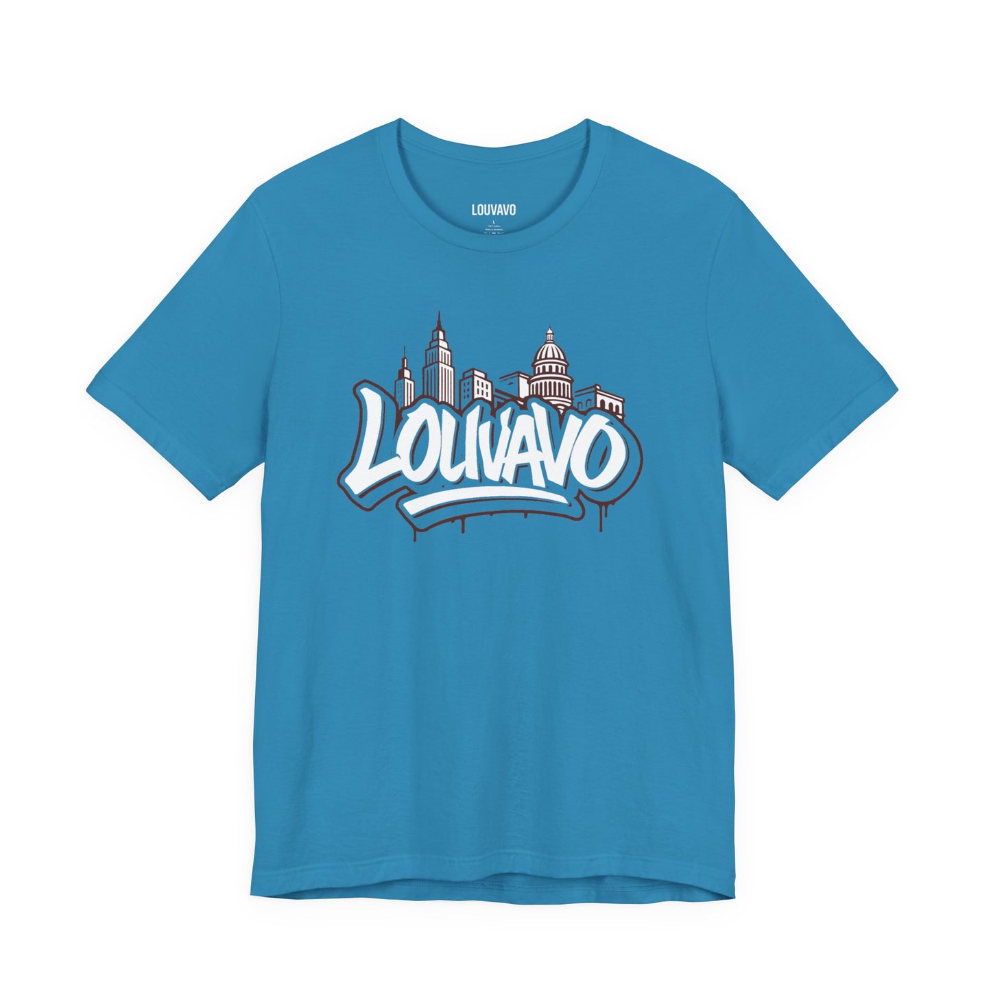 LOUVAVO Skyline Graffiti Unisex T-Shirt, Urban Streetwear Graphic Tee, Cityscape Design, Casual Gift