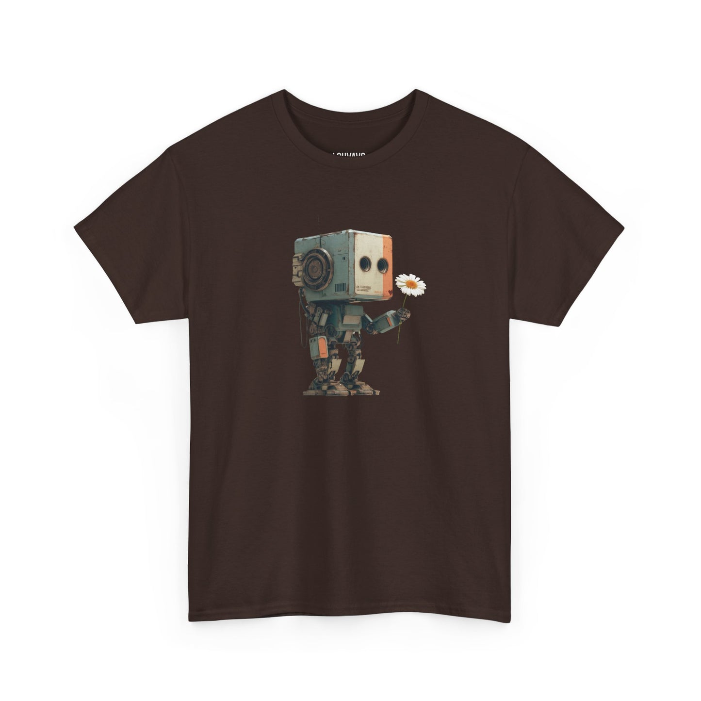 LOUVAVO Retro Robot with Daisy Graphic T-Shirt – Cute Futuristic Design Tee
