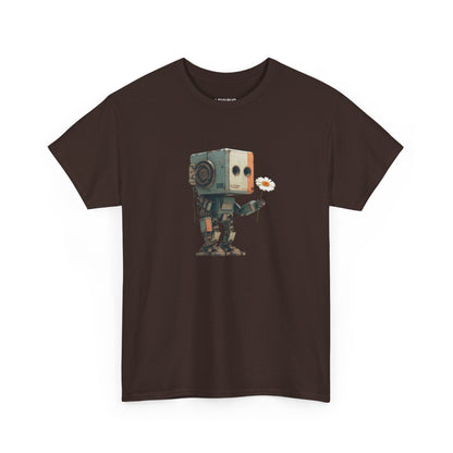 LOUVAVO Retro Robot with Daisy Graphic T-Shirt – Cute Futuristic Design Tee
