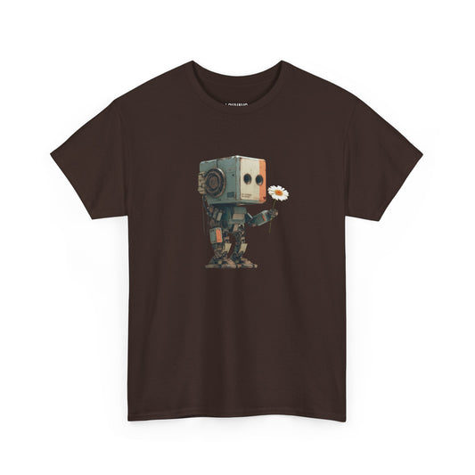 LOUVAVO Retro Robot with Daisy Graphic T-Shirt – Cute Futuristic Design Tee