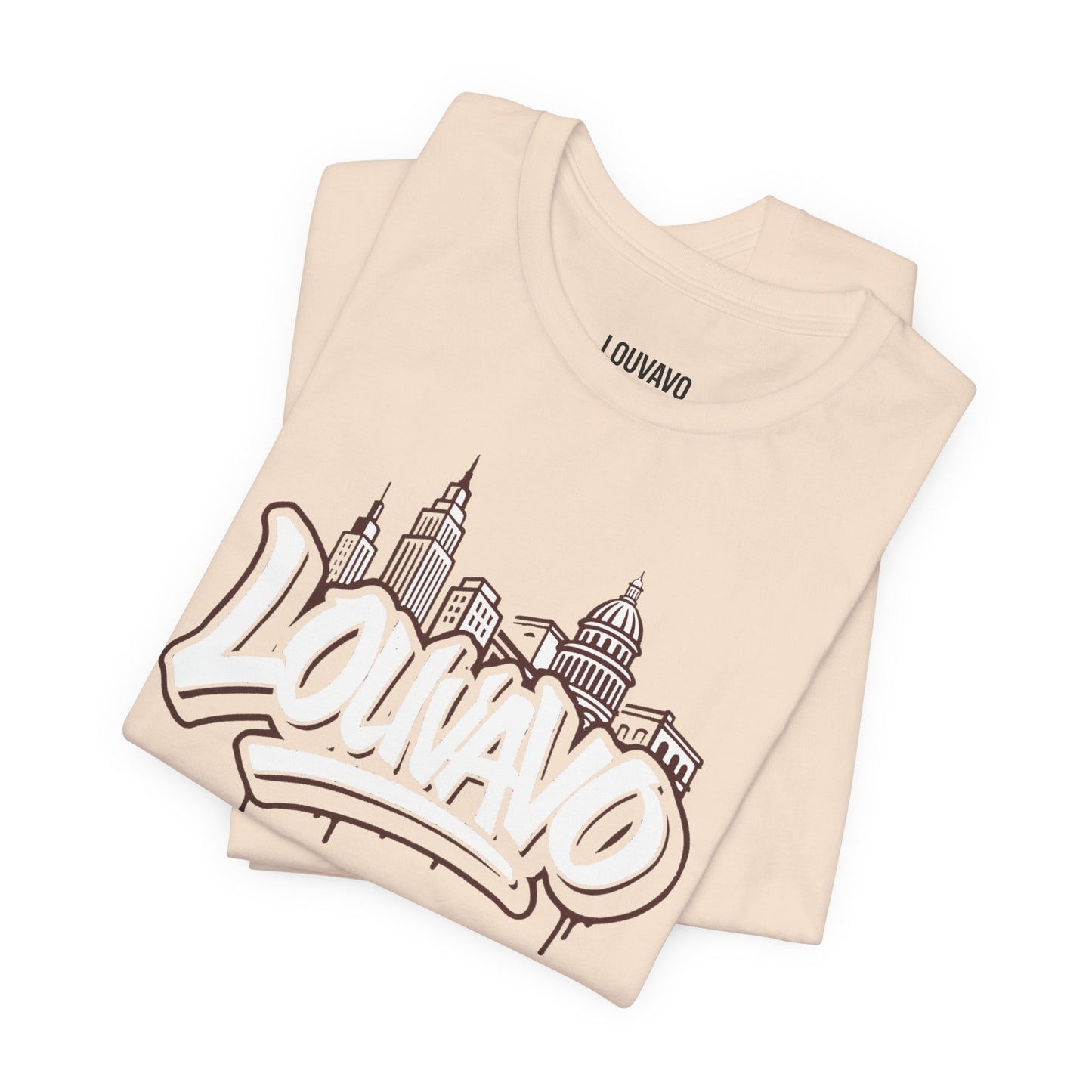 LOUVAVO Skyline Graffiti Unisex T-Shirt, Urban Streetwear Graphic Tee, Cityscape Design, Casual Gift