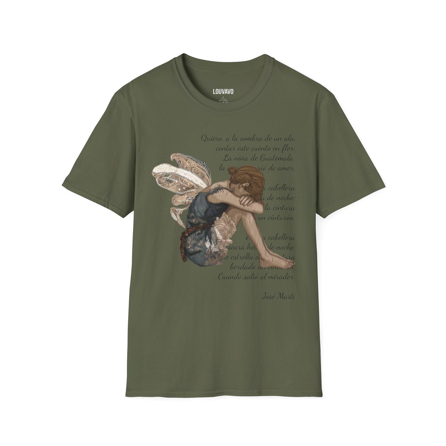 LOUVAVO Fairy Poem T-Shirt  Inspirational Spanish Poetry Graphic Tee, Unique Artistic Design, Soft Cotton Unisex Shirt