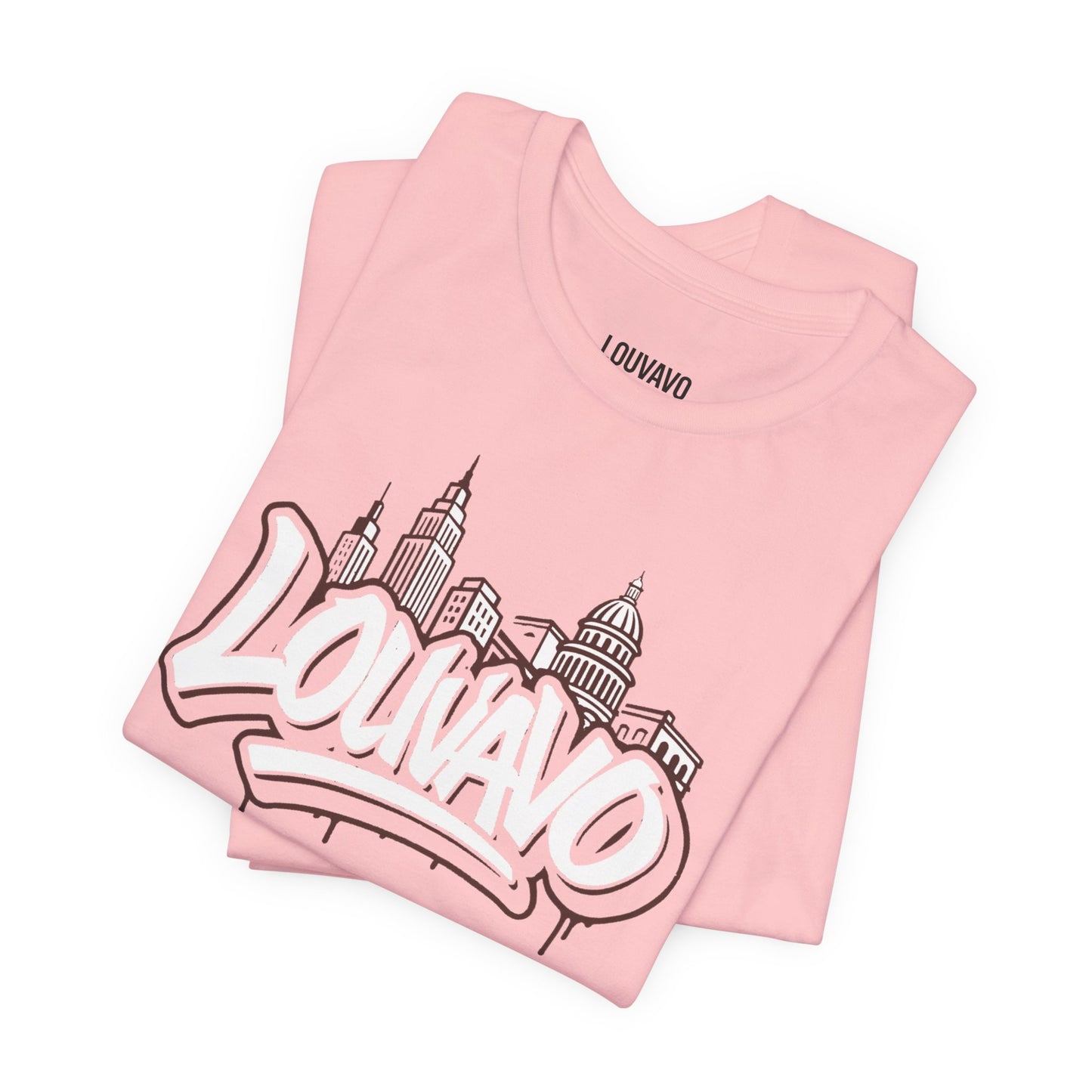 LOUVAVO Skyline Graffiti Unisex T-Shirt, Urban Streetwear Graphic Tee, Cityscape Design, Casual Gift