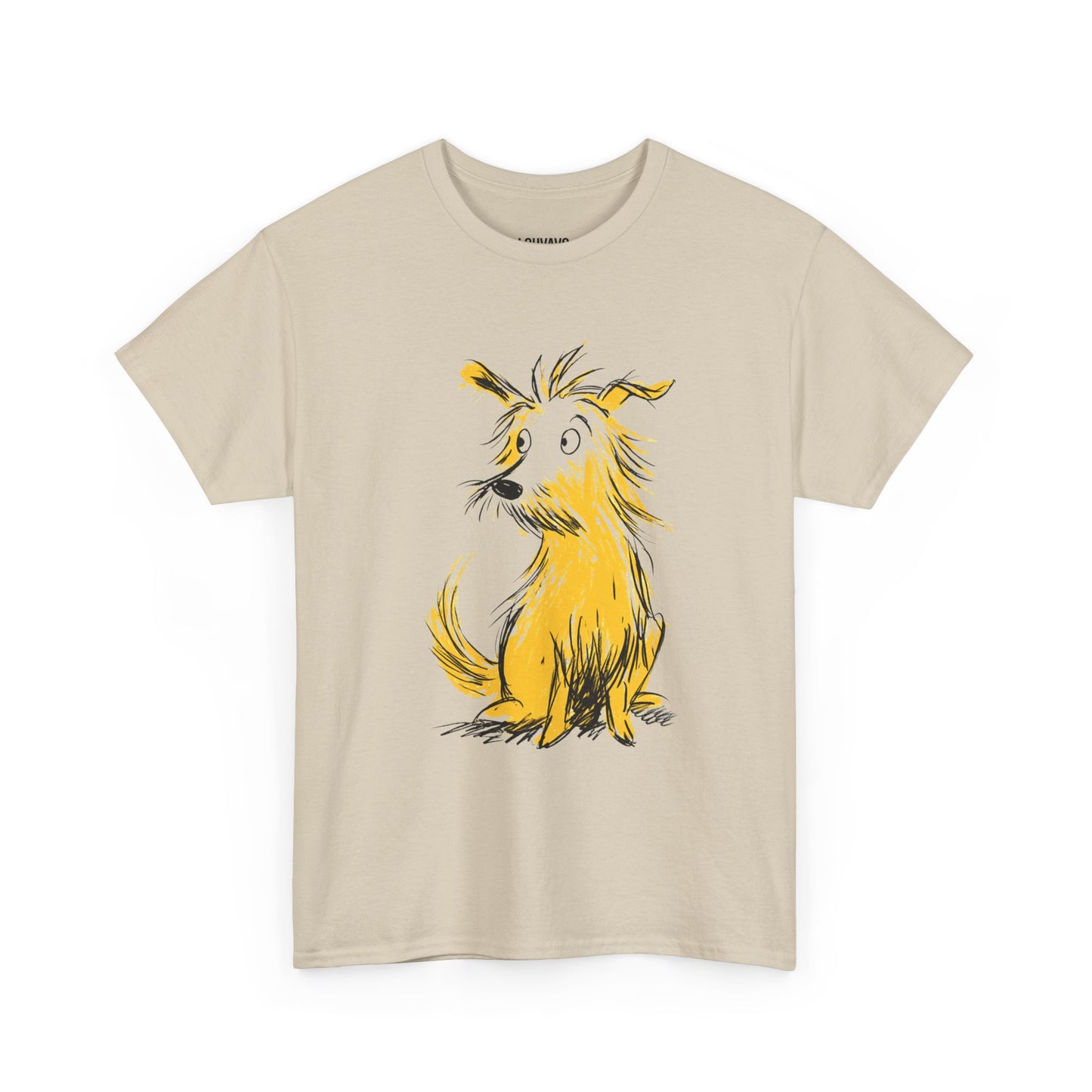 LOUVAVO Dog Sketch Tee Unisex Yellow Dog Illustration T-Shirt