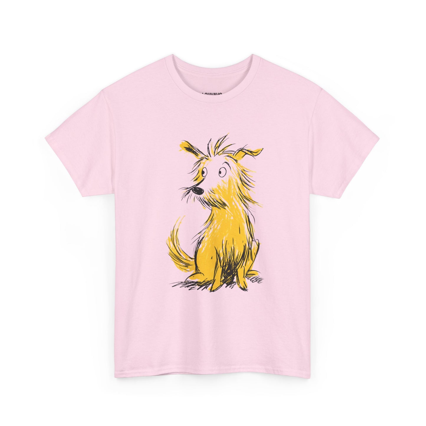 LOUVAVO Dog Sketch Tee Unisex Yellow Dog Illustration T-Shirt