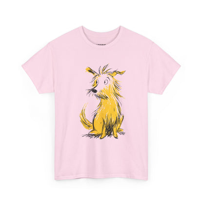 LOUVAVO Dog Sketch Tee Unisex Yellow Dog Illustration T-Shirt