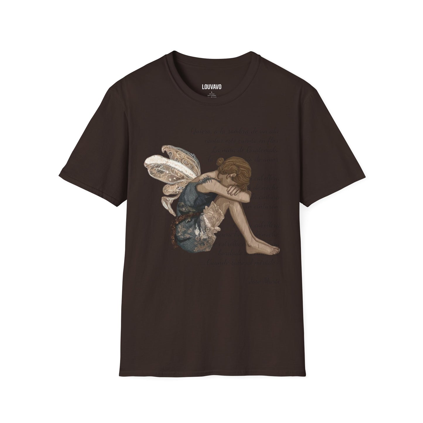LOUVAVO Fairy Poem T-Shirt  Inspirational Spanish Poetry Graphic Tee, Unique Artistic Design, Soft Cotton Unisex Shirt