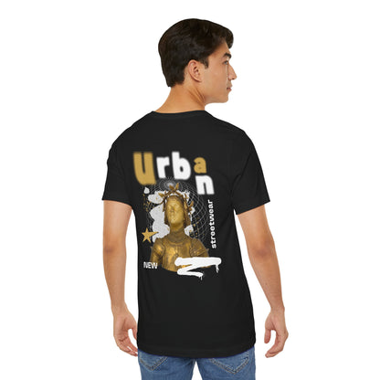 Urban Streetwear Graphic Tee - Gold Statue Art Print T Shirt - Black Unisex Casual Top