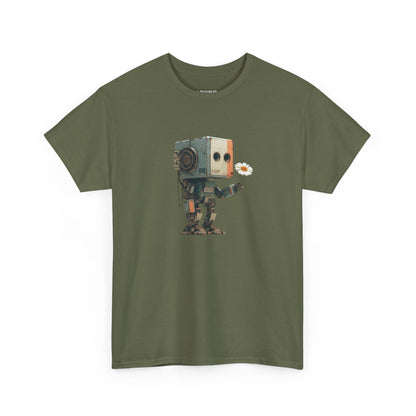 LOUVAVO Retro Robot with Daisy Graphic T-Shirt – Cute Futuristic Design Tee