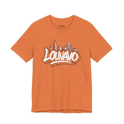 LOUVAVO Skyline Graffiti Unisex T-Shirt, Urban Streetwear Graphic Tee, Cityscape Design, Casual Gift