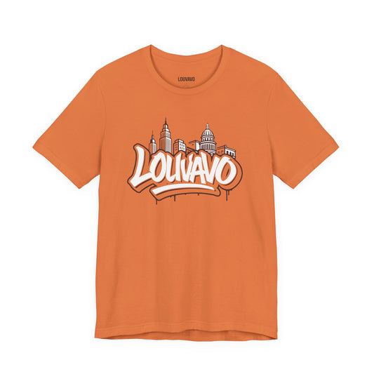 LOUVAVO Skyline Graffiti Unisex T-Shirt, Urban Streetwear Graphic Tee, Cityscape Design, Casual Gift