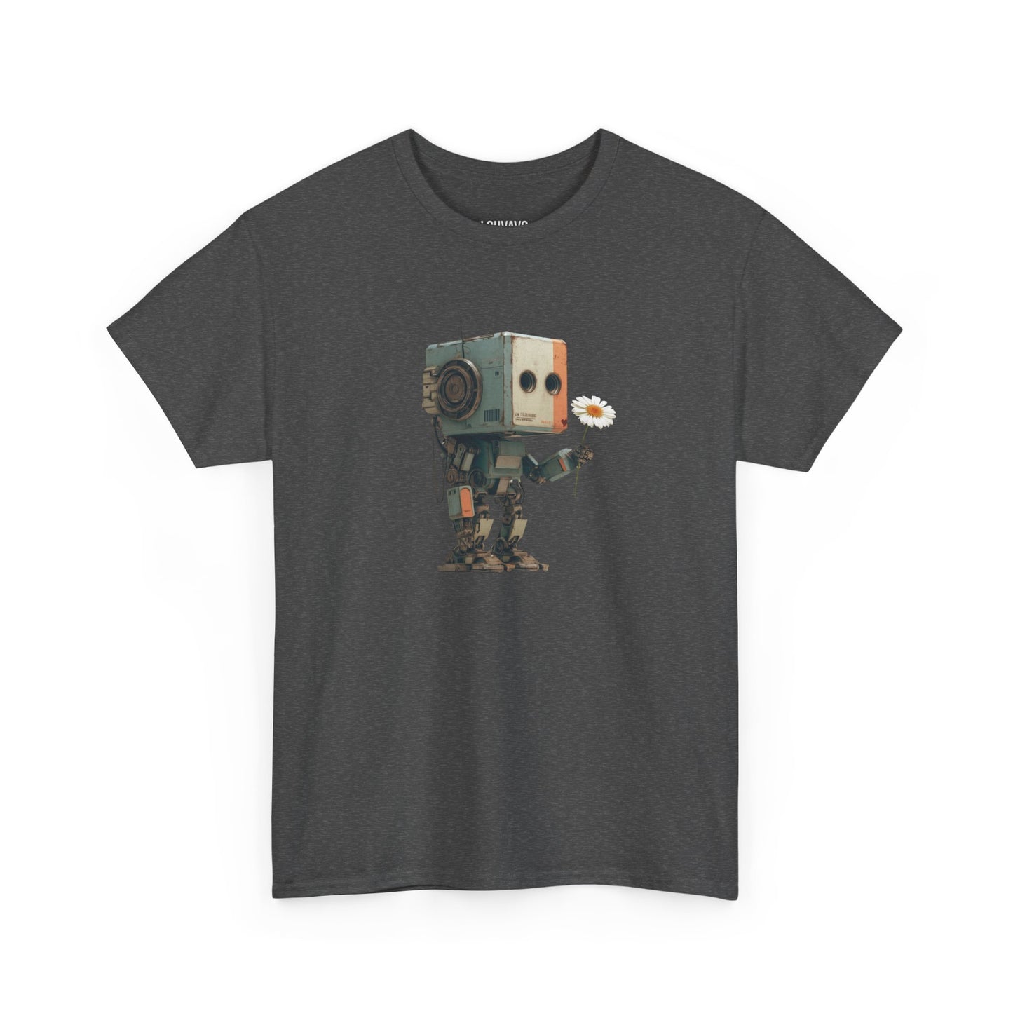 LOUVAVO Retro Robot with Daisy Graphic T-Shirt – Cute Futuristic Design Tee