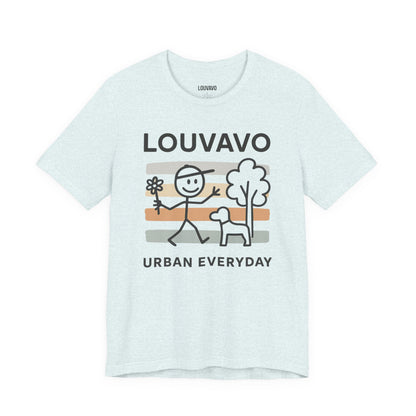 LOUVAVO Urban Everyday Graphic T-Shirt, Minimal Line Art, Unisex Streetwear Tee, Soft Cotton, Casual Short Sleeve