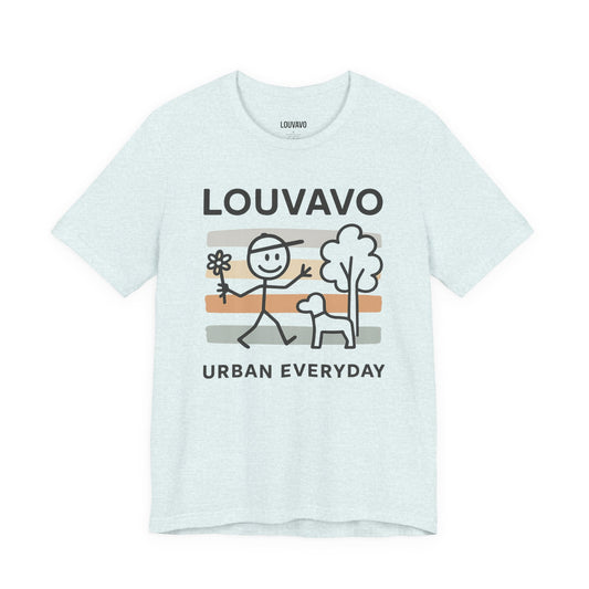 LOUVAVO Urban Everyday Graphic T-Shirt, Minimal Line Art, Unisex Streetwear Tee, Soft Cotton, Casual Short Sleeve