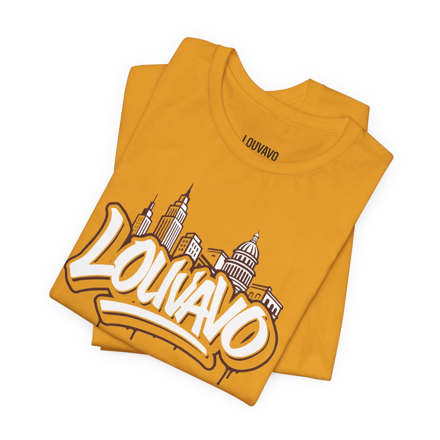 LOUVAVO Skyline Graffiti Unisex T-Shirt, Urban Streetwear Graphic Tee, Cityscape Design, Casual Gift