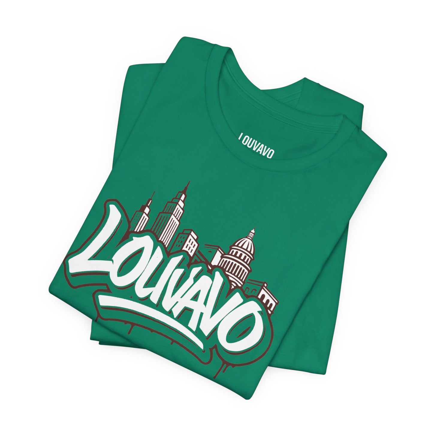 LOUVAVO Skyline Graffiti Unisex T-Shirt, Urban Streetwear Graphic Tee, Cityscape Design, Casual Gift